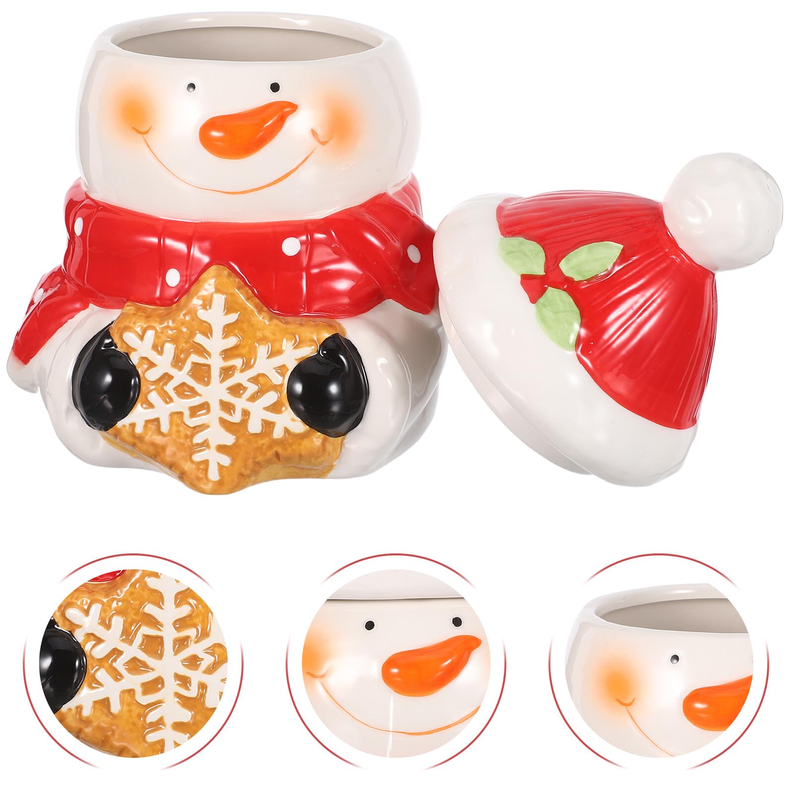 DOITOOL Bocal Céramique Bonhomme Couvercle Boîte Hermétique pour Biscuits et Bonbons de Noël Décoration Festive de Cuisine Rangement Polyvalent pour Fêtes de Fin Année