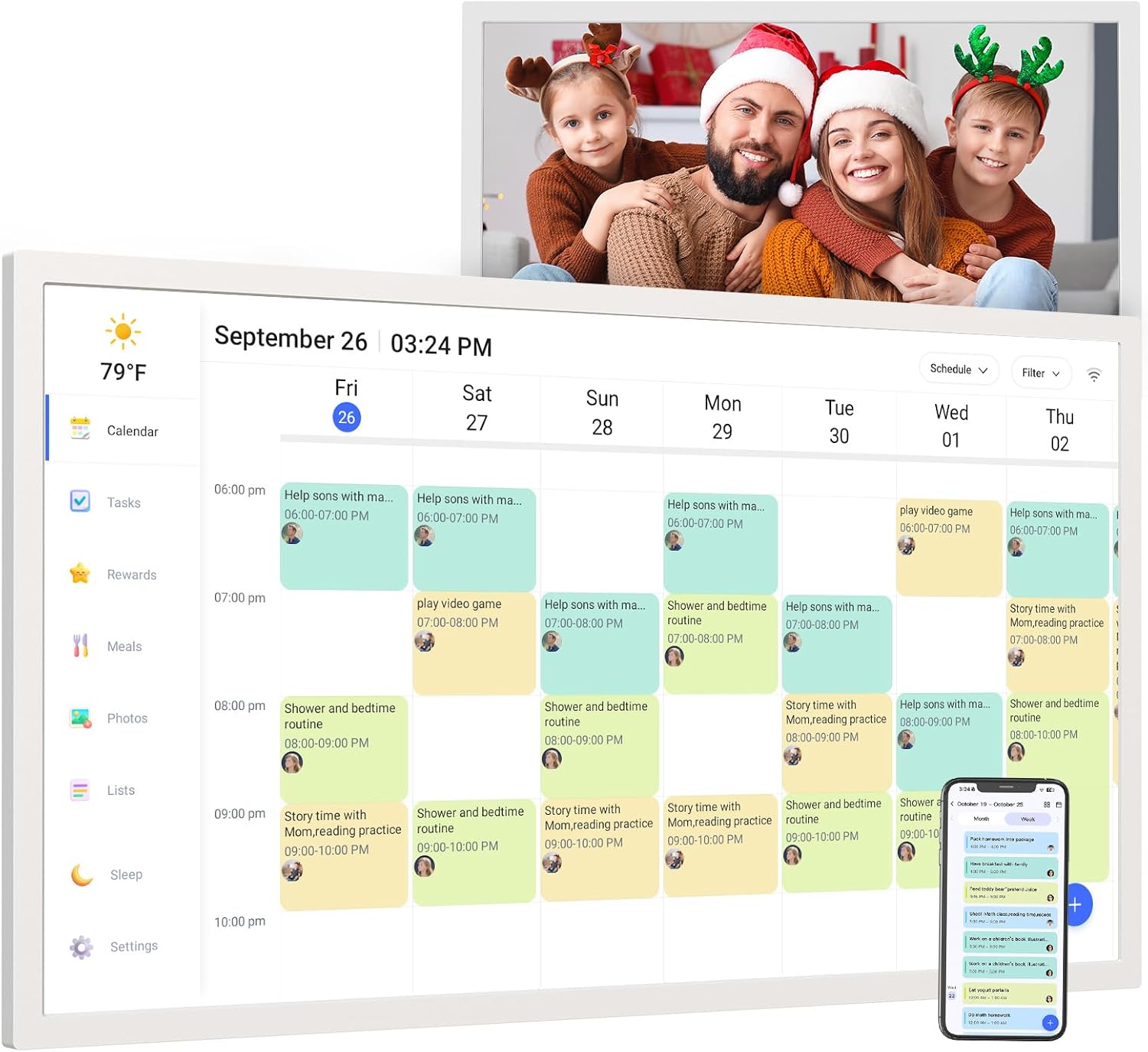 32" Digital Calendar -for-Family-Schedules Wall-Planner - Interactive Display Electronic Calendar Picture Frame, Star Reward, To-do List Organizer, Sync Google iCloud Outlook, Wall Mount, Gift for Mom