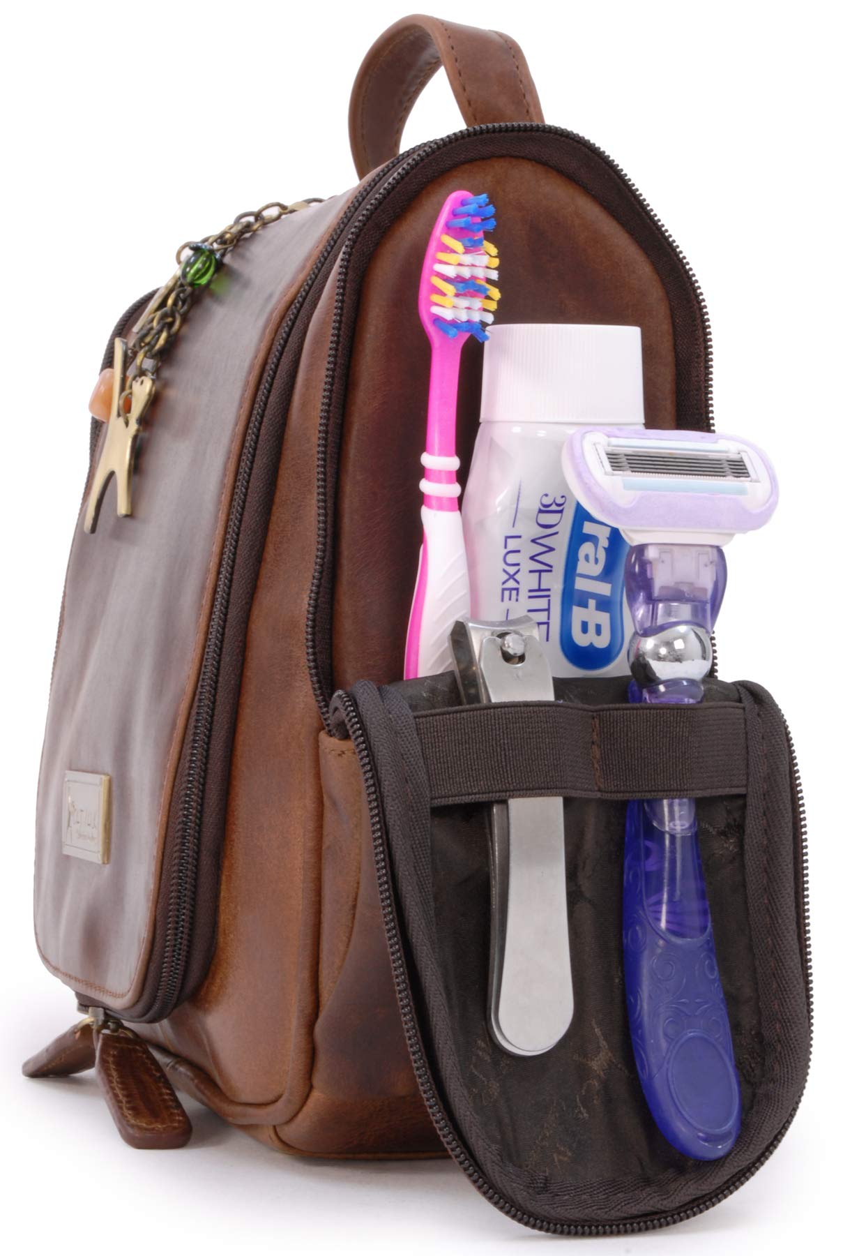 Catwalk Collection Handbags - Grande Borsa da Toilette Donna in Pelle - Beauty Case da Viaggio - Wash Bag con Gancio - Maisie - Marrone