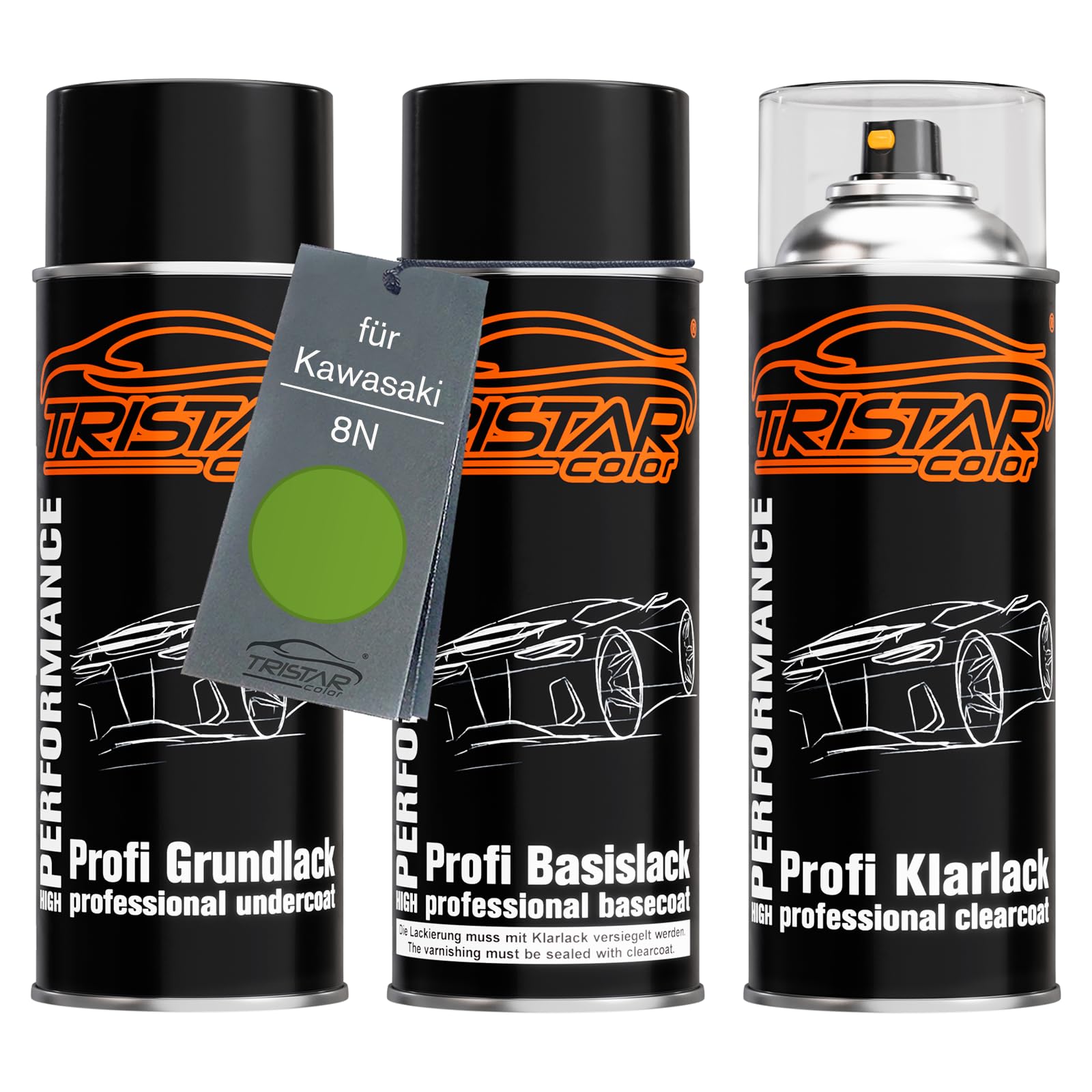 TRISTARcolor Motorcycle paint Spray can set for Kawasaki 8N Candy Lime Green Metallic under + base coat clear coat spray can 400ml