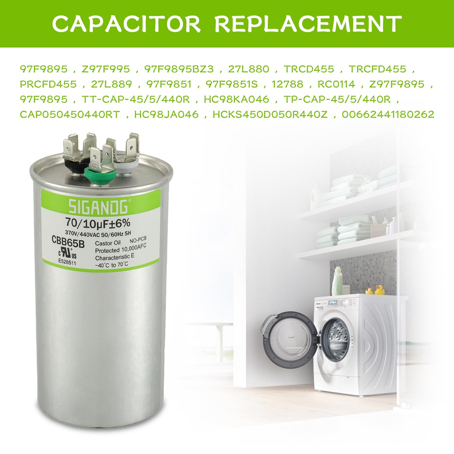 70/10 uF 70+10 MFD 370V or 440V CBB65 Dual Run Start Round Capacitor 70 10 uF MFD 370 440 Volt VAC for Condenser Straight Cool or Heat Pump Air Conditioner