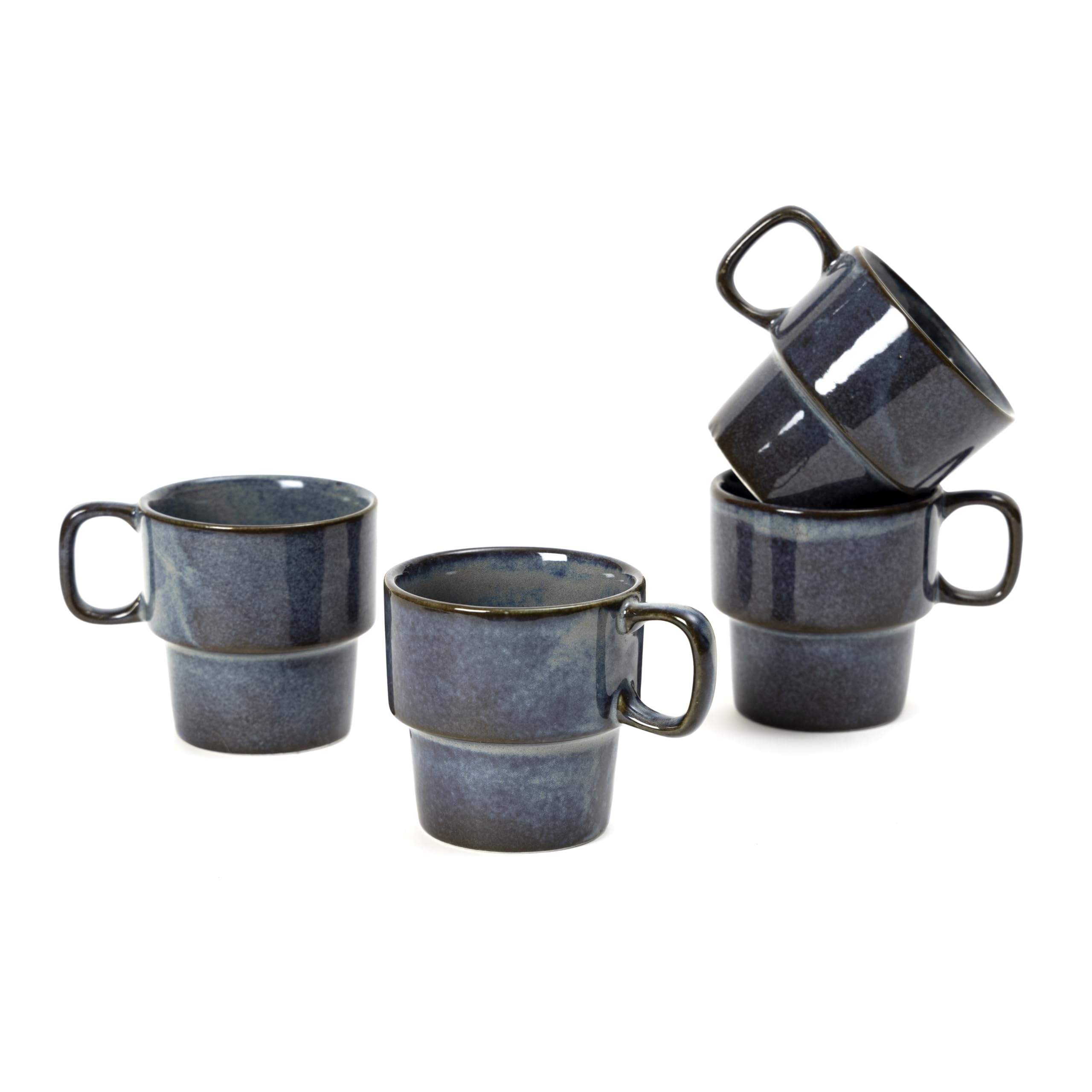 Porcelain Tea Cups, 220 ml, Set of 4, Metallic Blue | Glossy Finish | Stackable Ceramic Tea Cup Set | Tea/Coffee Mugs for Daily Use & Gifting | Microwave & Dishwasher Safe (4, Blue)