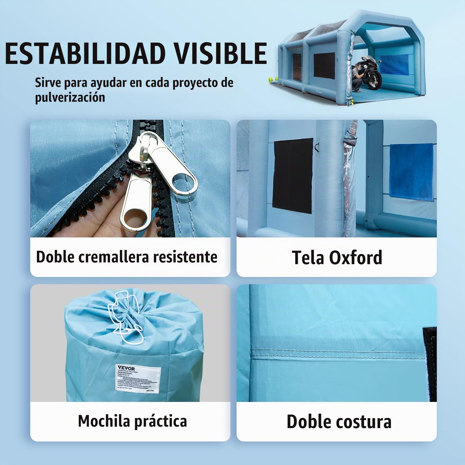VEVOR Cabina de Pintura Inflable 8 x 4,5 x 3,3 m Carpa Hinchable de Pintura de Coches en Oxford 210D con Sistema de Filtración 2 Sopladores 960W + 750W Estación de Trabajo de Pintura Taller de Garaje