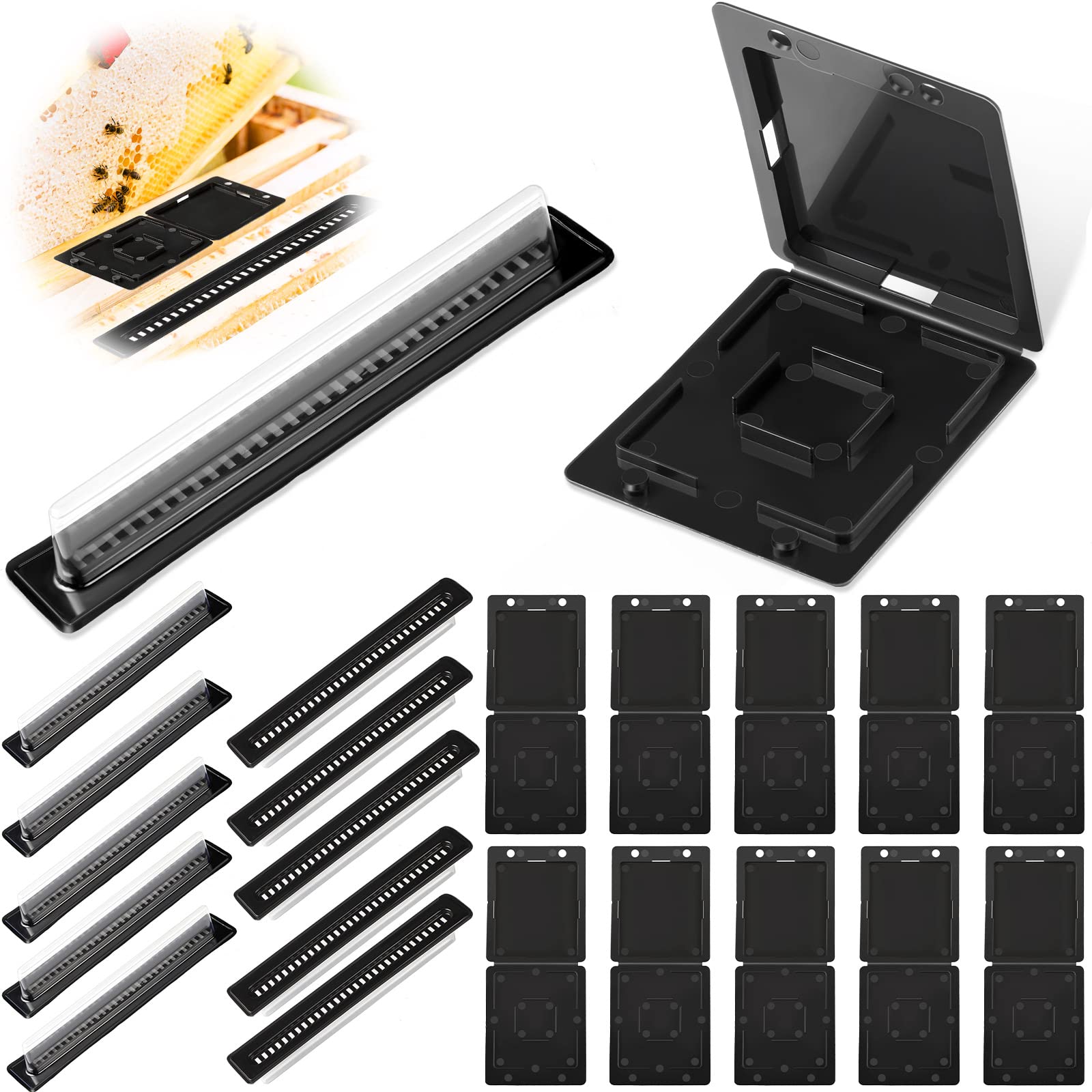 Kittmip20 Pieces Beehive Beetle Trap Beekeeping Beehive Collector, 2 Shape Plastic Hive Beetle Blaster Traps for Bee Hives, Beekeeper Supplies Pollen Patties Tools