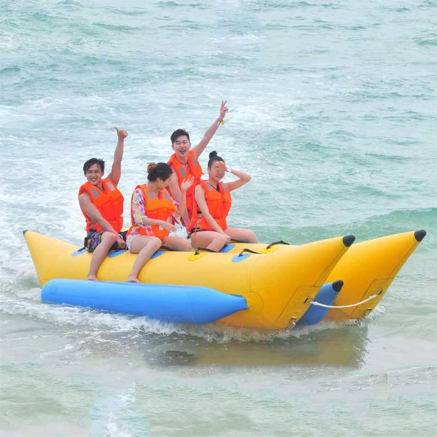 Outdoor Inflatable Banana Flying Fish Boat Tube Tugboat, Floating with Air Pump Raft to Play in Ocean Lake Water