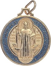 Holyart St Benedict Medal Zamak Golden Enamel Blue Various Measurements, 22 mm (0.87 Inc.)