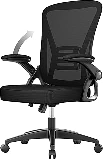 naspaluro Chaise de Bureau avec Accoudoir Relevable, Fauteuil de Bureau en Maille Respirante avec Soutien Lombaire, Dossier Inclinable et Hauteur, Roulette Pivotant à 360°, Noir
