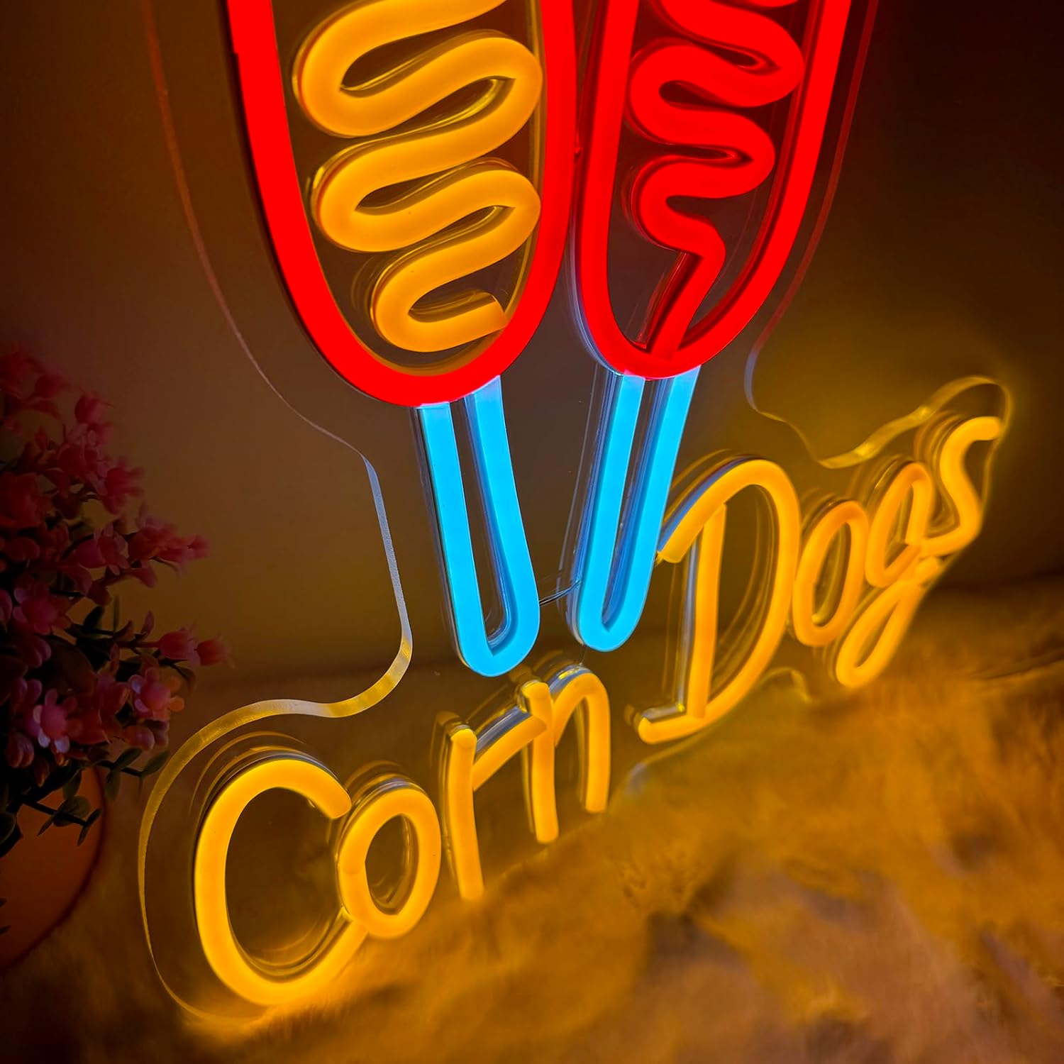 Corn Dog Neon Sign - Snack Neon Light Sign USB Powered Dimmable Suitable for Restaurant, Dining Room, Party, Wedding, Bar and Club Food Neon Sign Wall Decoration - 14.17″ × 11.81″