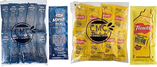 Set de regalo: Bag-n-Dash 25 paquetes de condimentos de mayo real y 25 mostaza, paquetes de una sola porción con bolsa de plástico para alimentos y