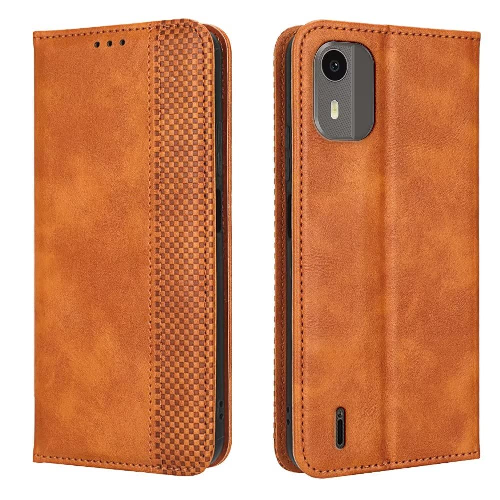 HAOYE Cover A Portafoglio Per Nokia C12 - Custodia Libro Con Supporto, Slot Carte E Cordino, Pelle PU Nera