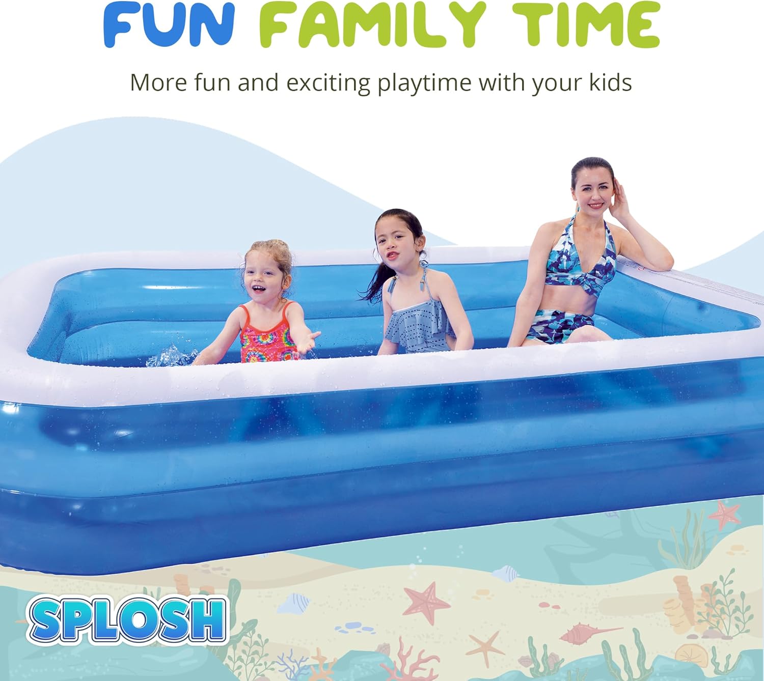 Splosh Inflatable Family Swimming Pool For Kids - Large Rectangle Kids Paddling Pool 2.62m x 1.75m - Easy To Inflate - Kids Paddling Pools For Garden — image 6