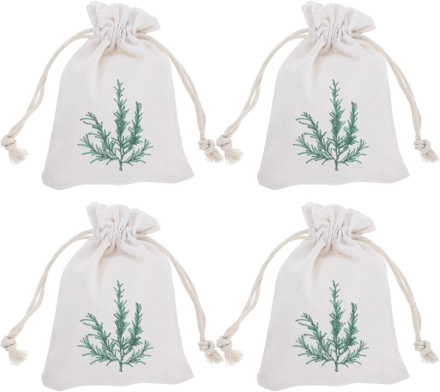 10pcs Cotton Drawstring Bags with Lavender Leaf Print, Reusable Jewelry Pouches for Wedding Party Favor, Candy Storage, and Closets, Simple Elegant Design with Continuous Aroma