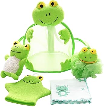 Shower Sponge Animal Bath Loofahs Pouf Wash Ball Puff Bulk Mesh Brush Luffa Body Scrubber for Kids,Toddler,Boys,Girls, Baby Shower Essential Skin Care, Soft Bathing Accessories Pack of 5(Frog)
