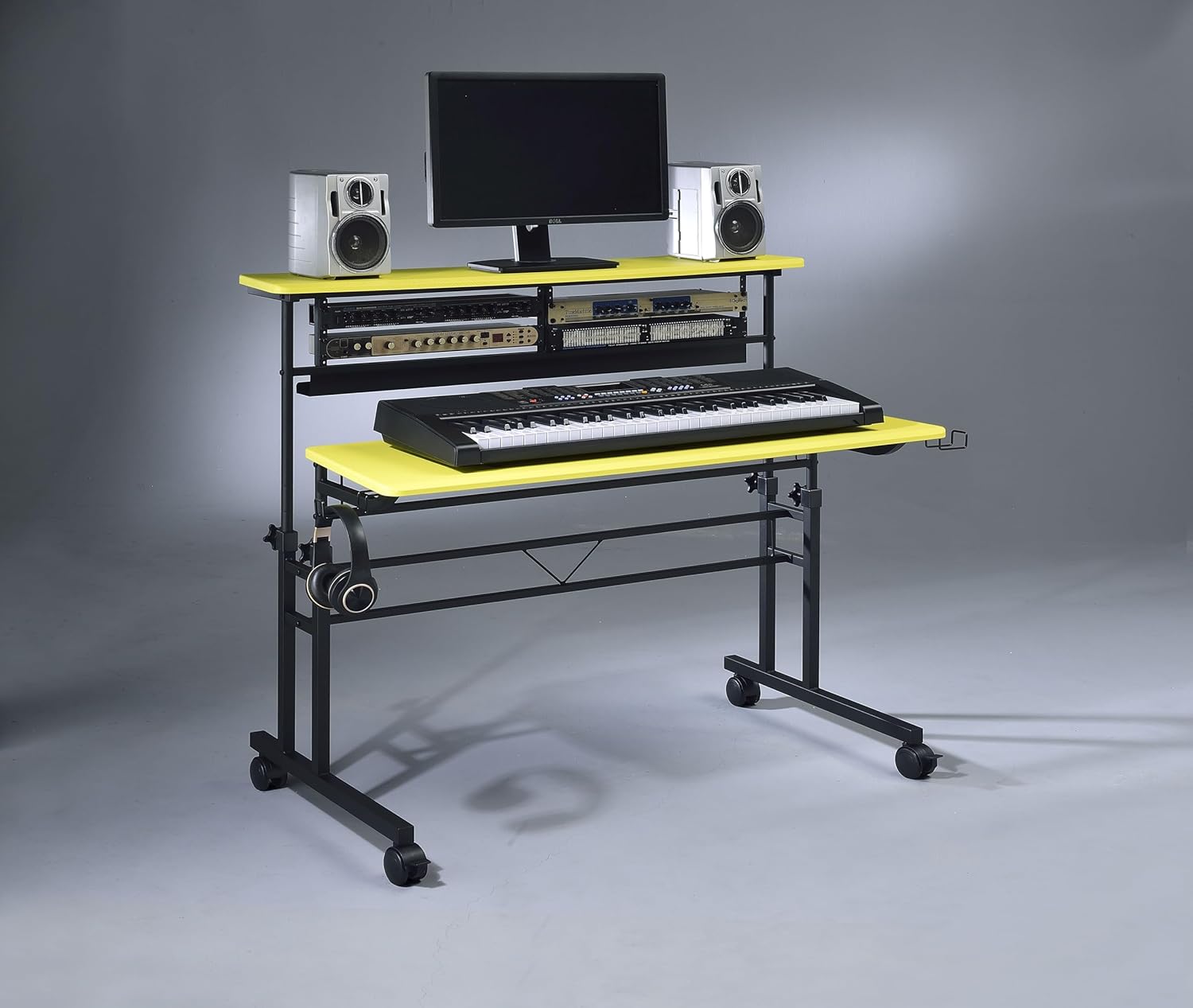 BE100 Series Sit and Stand Studio Desk Workstation with 2x3U rack (Yellow)