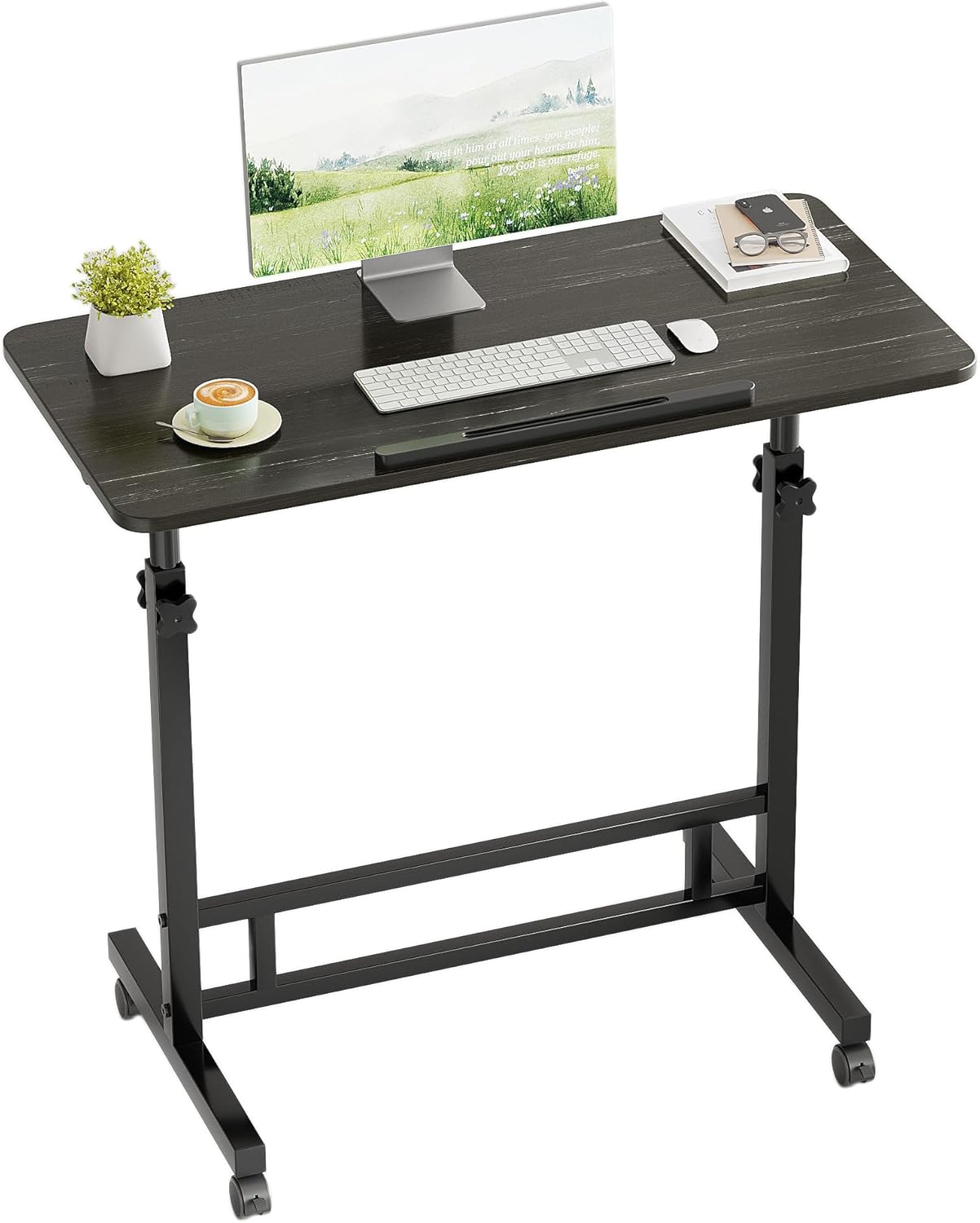 Adjustable Standing Desk - Rolling Portable Desk for Home Office, Black Portable Rolling Desk, Small Standing Desk with Wheels for Walking Pad, Study Room, Teacher