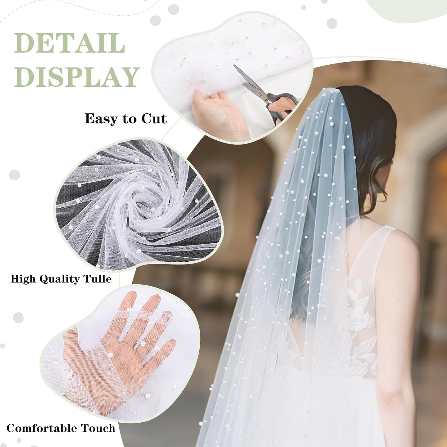 Pearl Tulle Fabric: 10 Yard White Wrinkle Free Mesh Fabric Bridal Veil Sweetheart Table Decorations for Bridal Wear Projects Crafters Flower Girl Dress