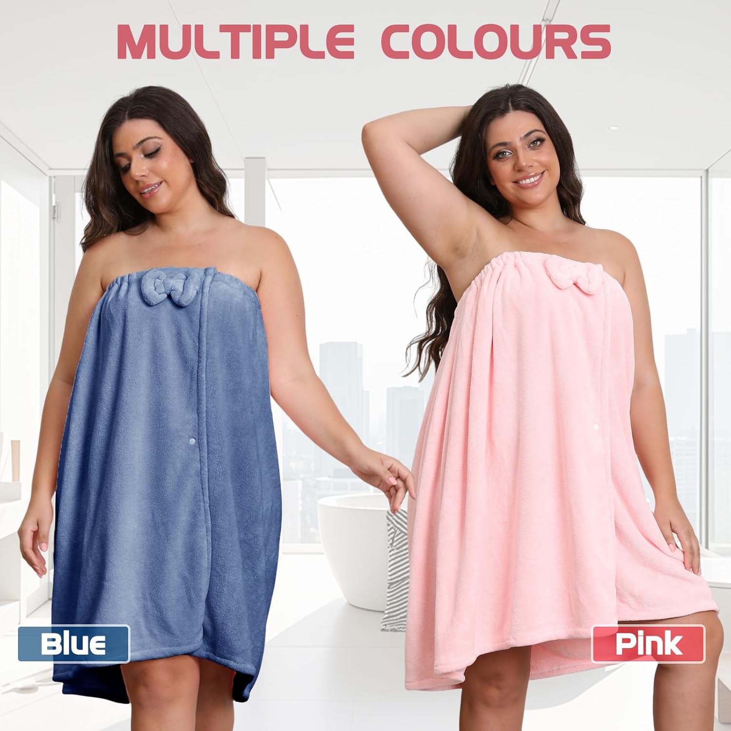 Towel Wrap with Hair Towel for Women (XXL-XXXXL), Oversize Bath Towel Wrap, Large Shower Wrap Spa Bathrobe, Hair Quick Drying Towel and Adjustable Body Wrap, 82.68x31.5'', Pink - Image 8