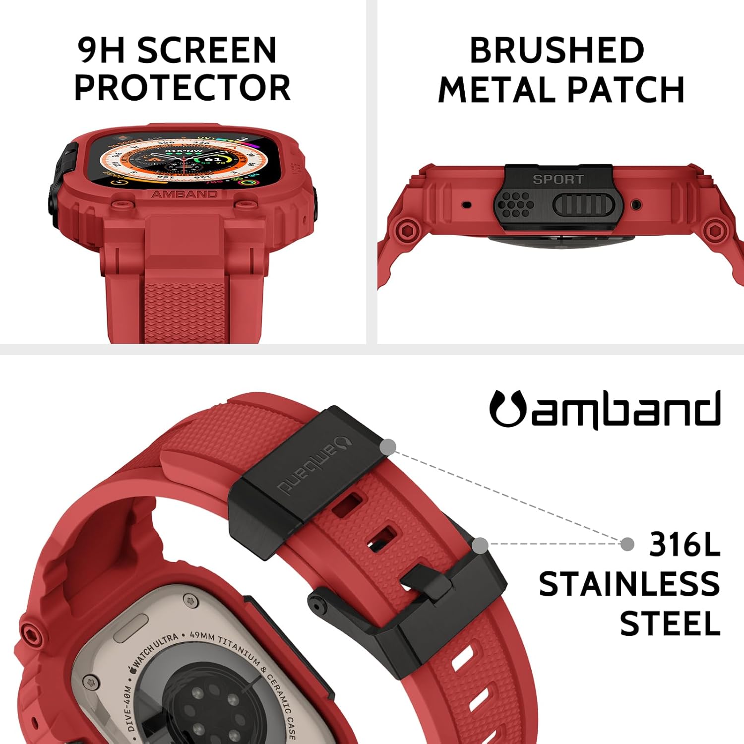 amBand M1 Sport Case Band for Apple Watch Ultra 3/2/1 & SE 3/2/1 & Series 11 10 9 8 7 6 5 4 3 49mm 46mm 45mm 44mm 42mm 41mm 40mm 38mm, Shockproof & Scratch Resistant Rugged Bumper for Men - Image 3