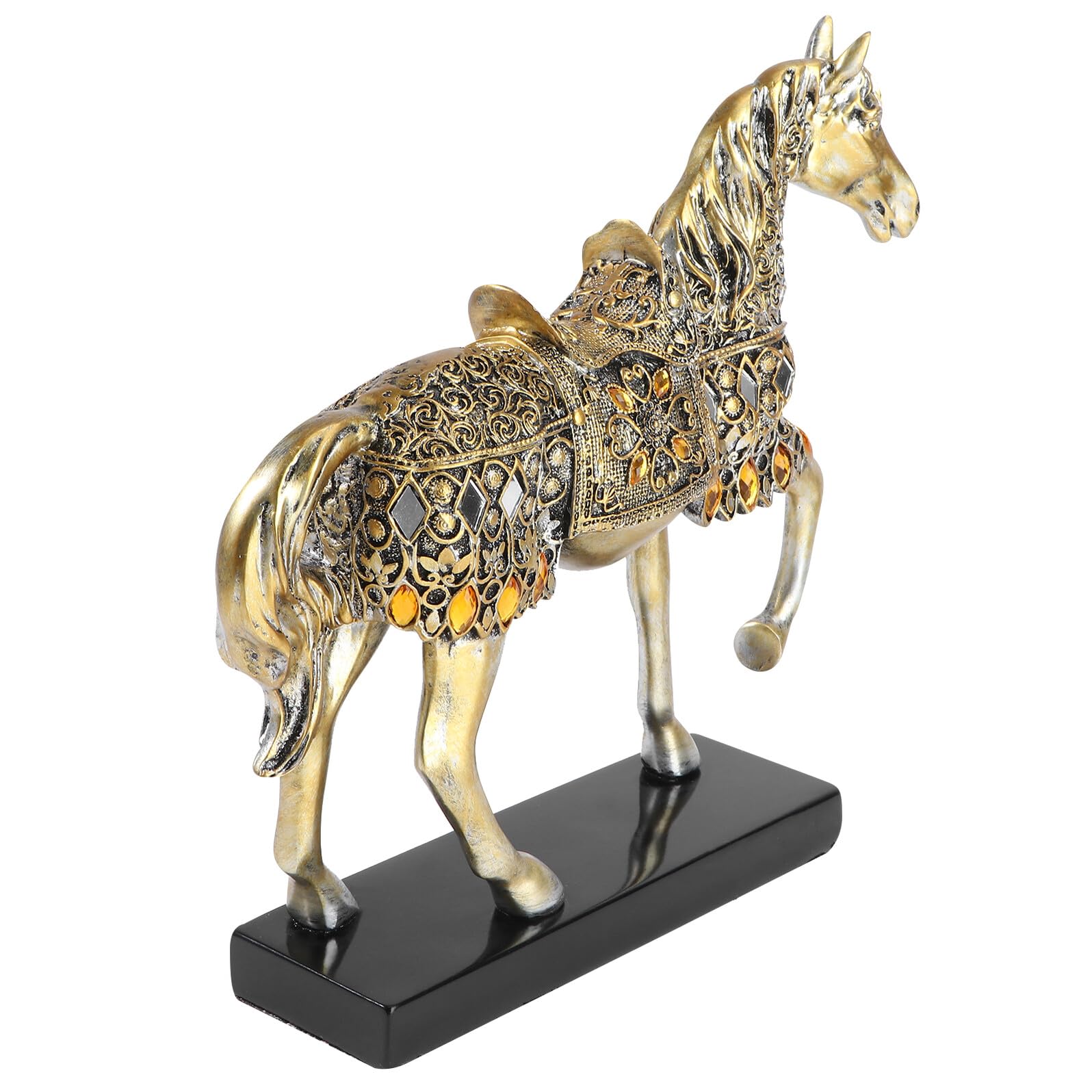 Sculpture Décorative Cheval Doré Résine Salon Bureau Feng Shui