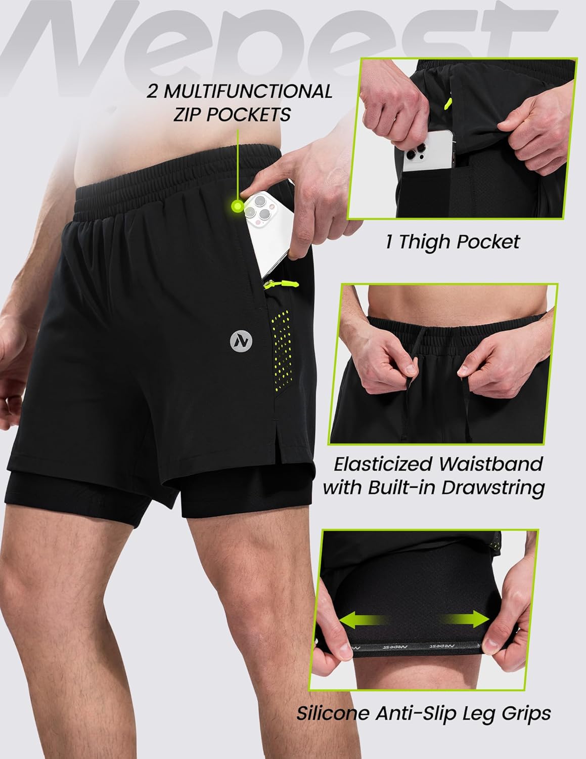 Nepest Men's Mountain Bike Shorts 4D Padded Cycling Bicycle Biker Riding Loose-fit Gel Padding MTB Shorts Zipper Pockets - Image 4