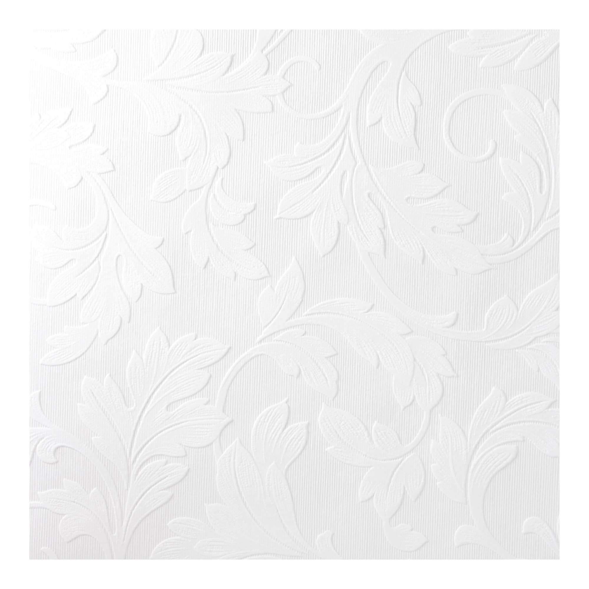 Graham & Brown Superfresco Paintable Large Scrolling Leaf Textured White Paste The Paper Wallpaper