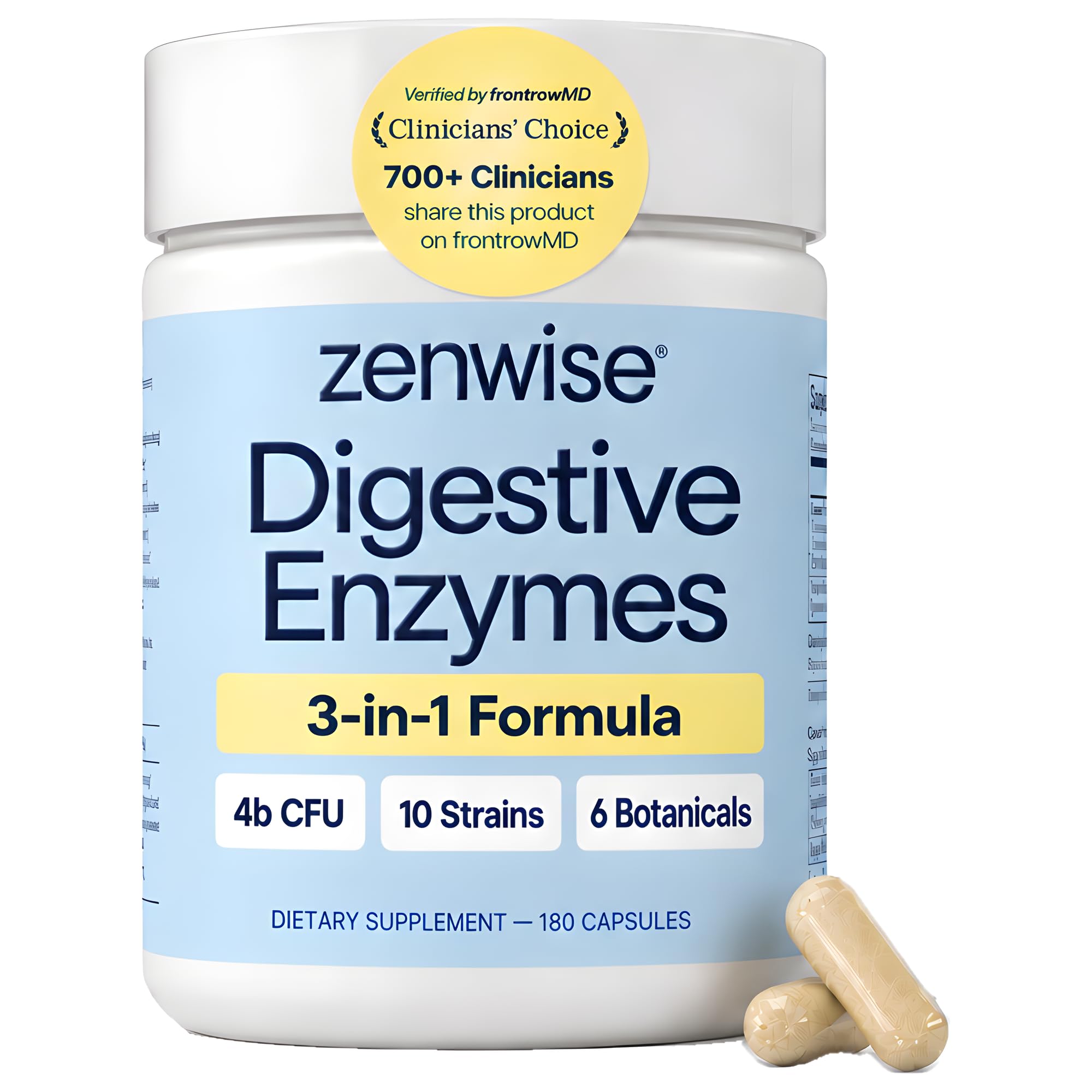 Zenwise Health Digestive Enzymes, Probiotics, for Gut Health Bloat - 180 CT | Multi Enzymes, Probiotics, Bromelain, Papaya, DE111 Probiotics Prebiotics, Gas and Bloating Relief, Vegetarian