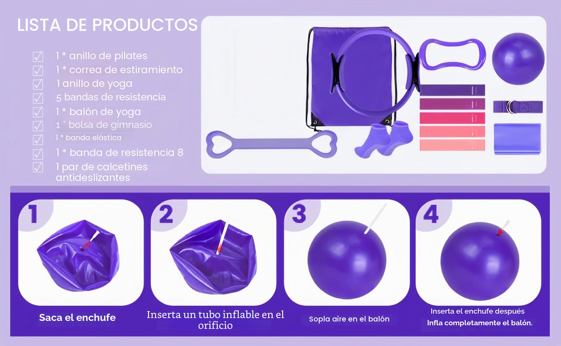 Kit Pilates en Casa 13 Pcs, Pilates Accesorios para el ejercicio familiar, Anillo de 30 cm, Pelota de 25 cm, Bandas de Resistencia, Bolsa de Transporte, Pilates Essentials Kit Regalo para Mujeres