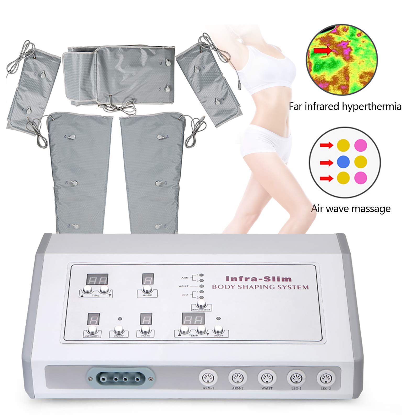 Lymphdrainage Gerät für Arme Waist Beine | Lymphdrainagegerät mit Timer, 7 Massageintensitäten und 6 Massagemodi | 35-80°C Medizinisches Gerät für Zuhause Schönheitssalon