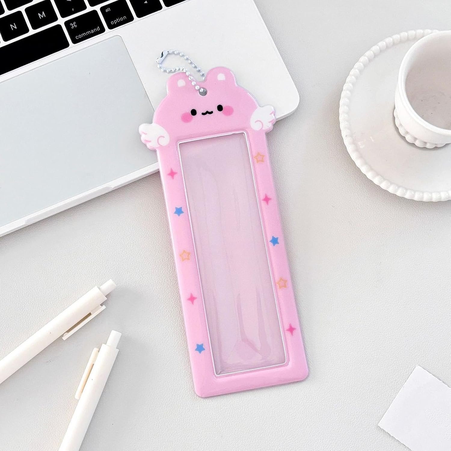 Photocard Holder Keychain, 4 Compartment Mini Album Sleeve, 7.48x2.56x0.04in Cartoon Protective Photo Case with Clear Display, Sturdy PVC Storage Accessory, Portable Memory Keeper, Daily Travel Use