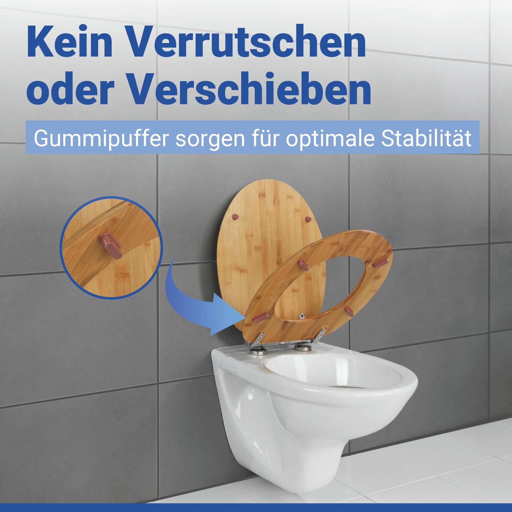 WENKO Toilettendeckel mit Absenkautomatik, hohe Belastbarkeit bis 300 kg, ovaler WC Sitz, Klodeckel aus Bambus, FSC-Zertifiziert, lackiert und feuchtigkeitsresistent, Mod. Bambusa, braun