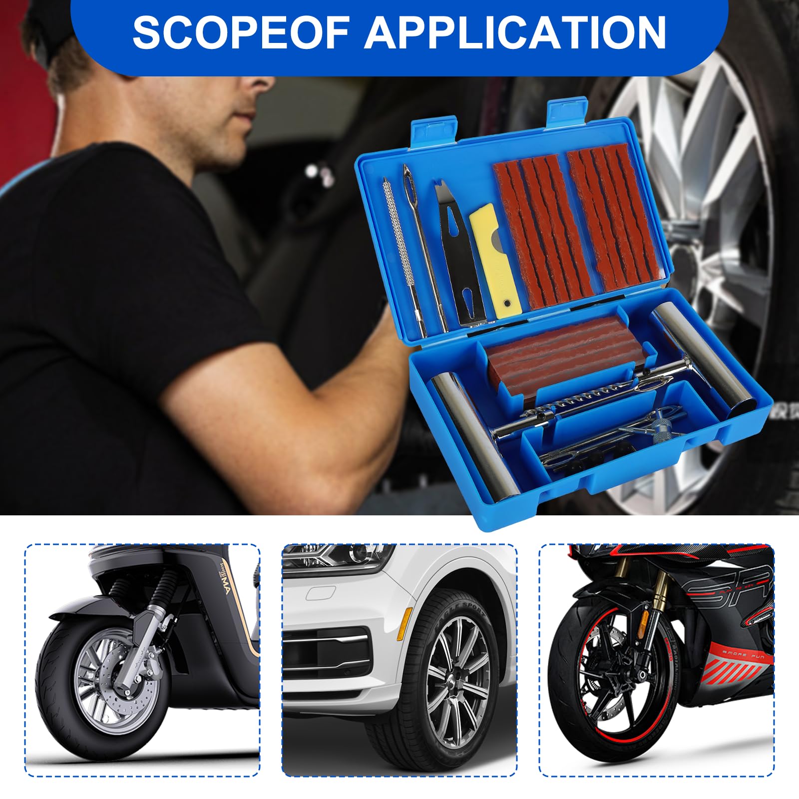 Kit Riparazione Pneumatici 66 Pezzi - Per Auto, Moto, Camion, ATV, Con Penna Pressione, Heavy Duty - Foto 6