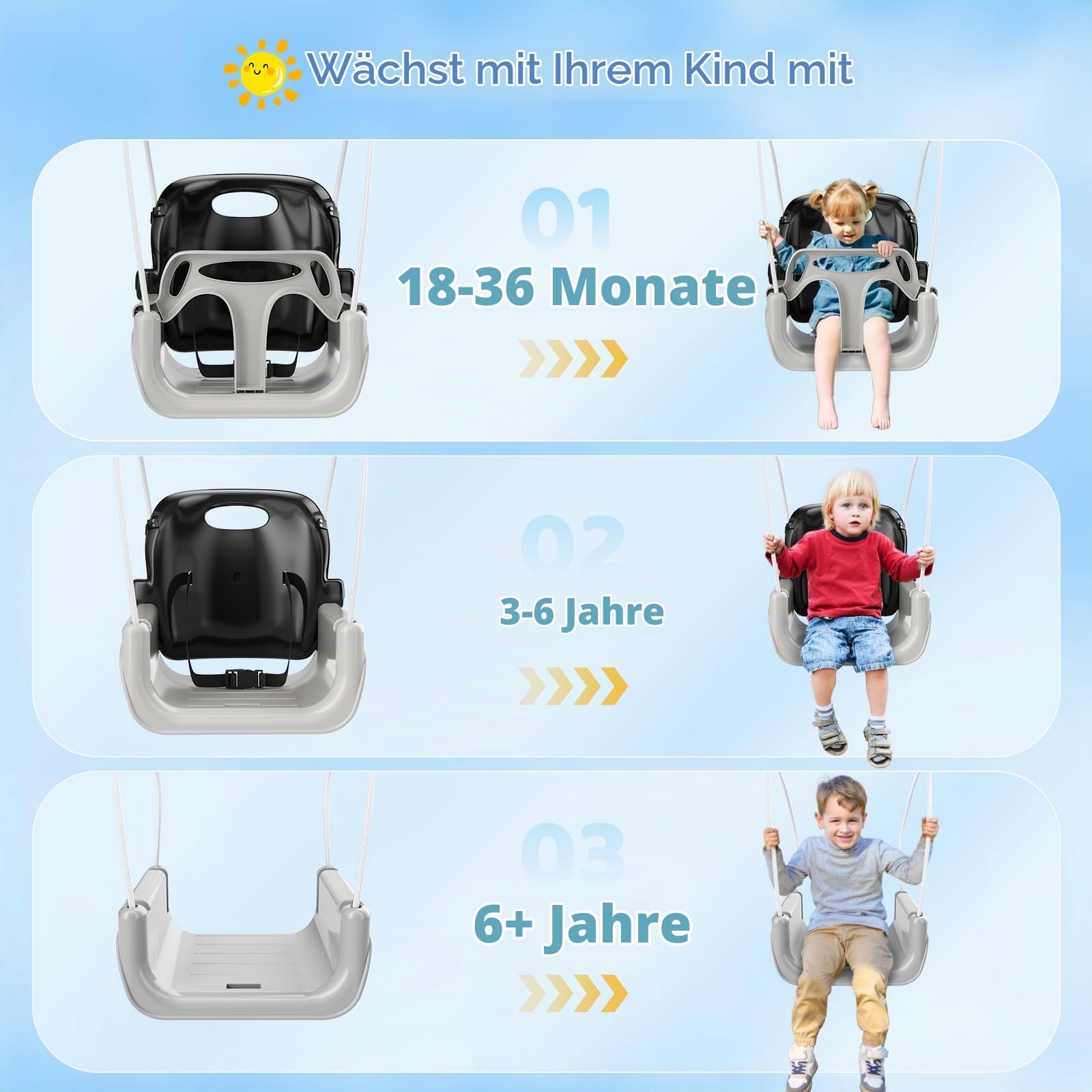 Babyschaukel mit Gestell 2-in-1, Kinderschaukel mit Metallständer Schaukelgestell, Sicherheitsgurt Schaukelsitz für drinnen und draußen Spielen (Schwarz)