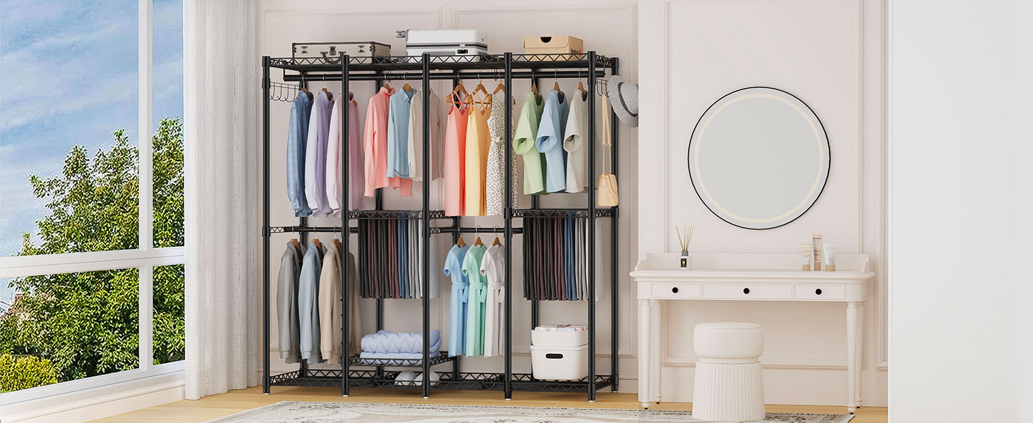 Stand Appendiabiti AQRA In Metallo - Ripiano Regolabile, 4 Metodi Assemblaggio, Grande Capacità - Foto 7