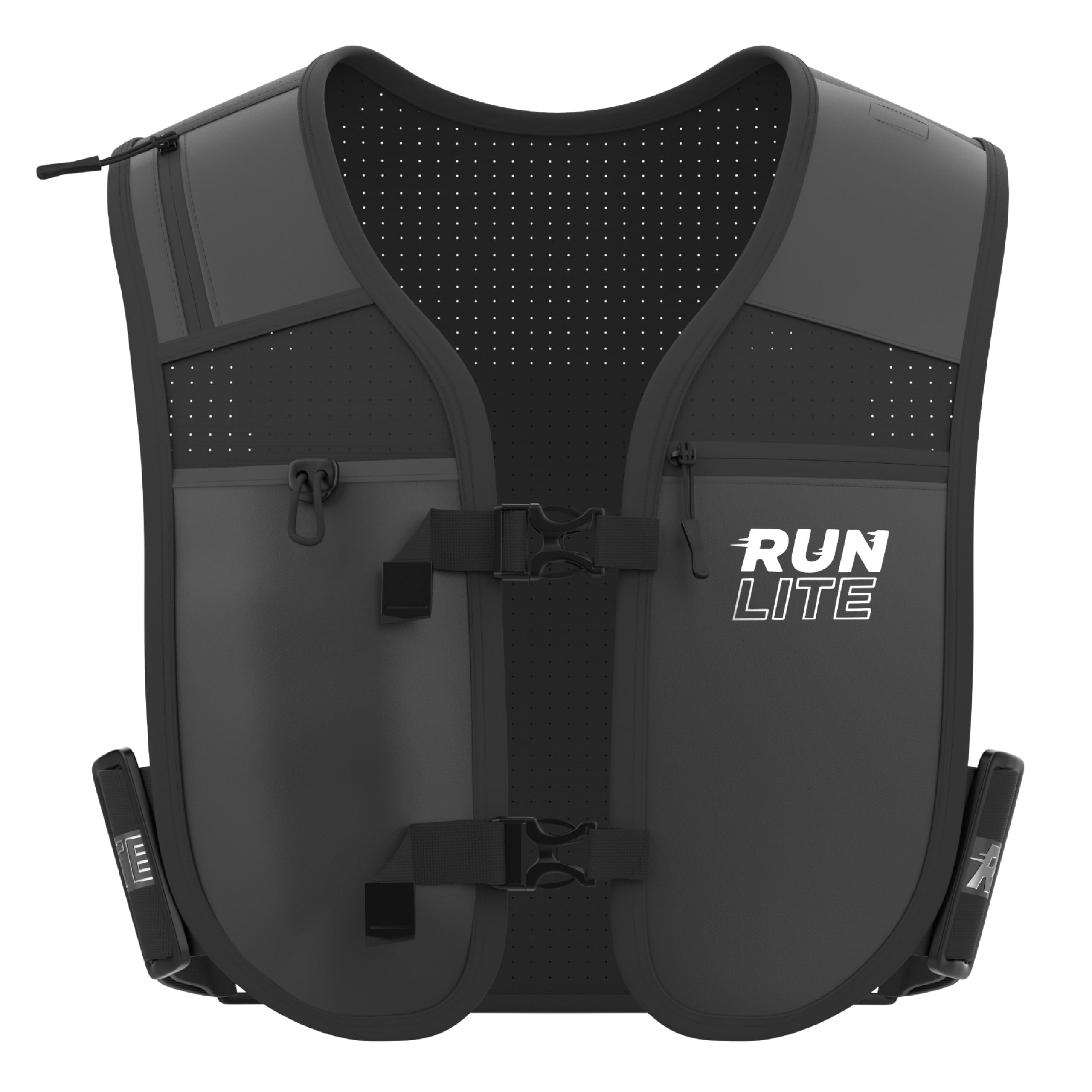 Running Phone Holder Vest, Waterproof Pouch, Reflective, Adjustable Waistband, Water Bottle Holder, 5 Pockets - Unisex - M/L (33"-44")