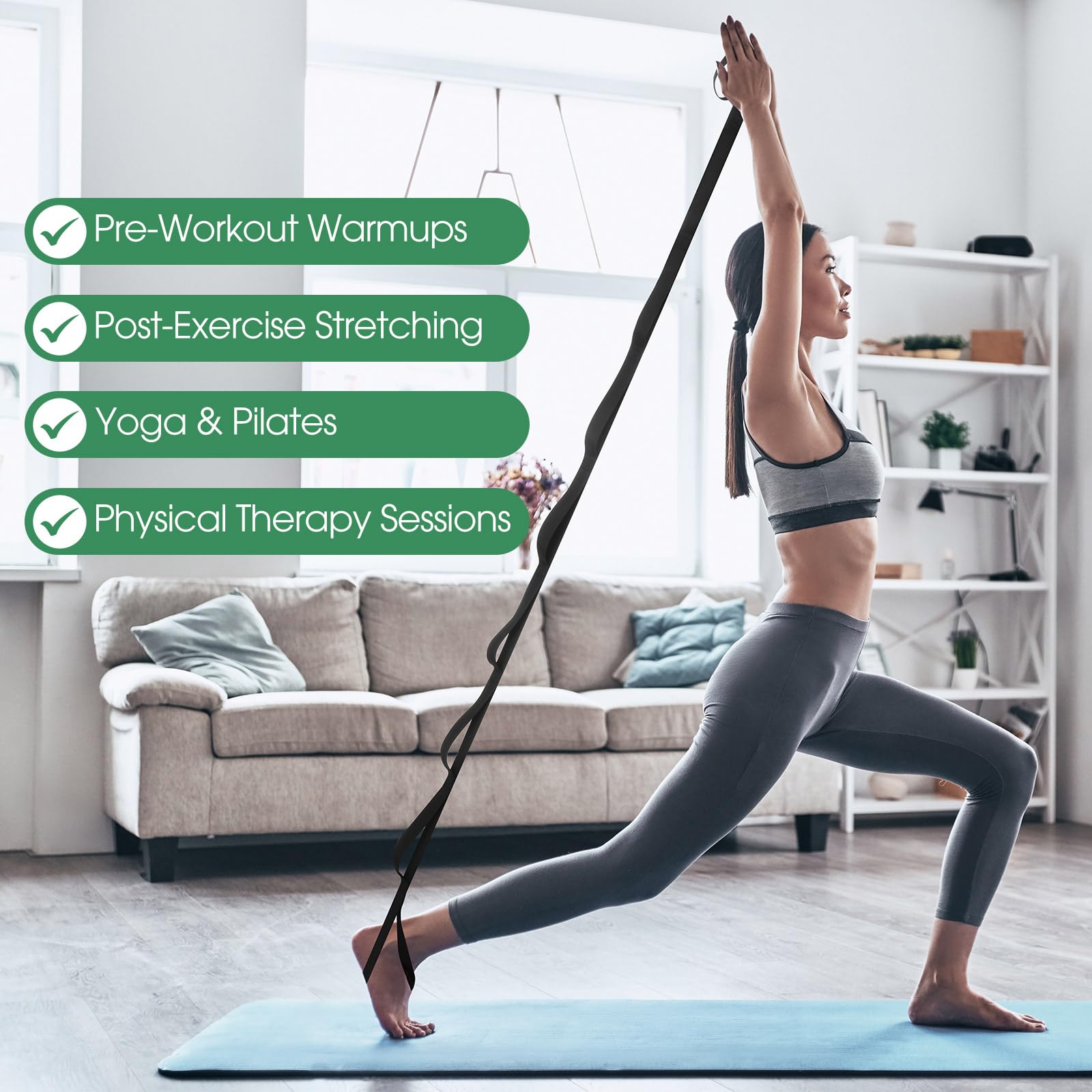 Foilswirl Paquete de 8 correas elásticas con 10 bucles, correa de yoga para terapia física, bandas elásticas con bucles, bandas no elásticas para ejercicio