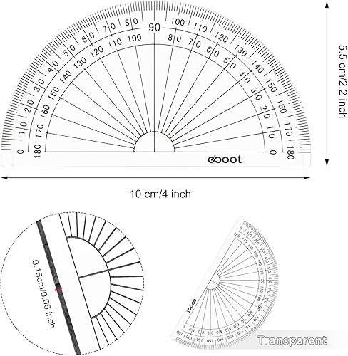 Miniatura 2 de Zonon Juego de 3 transportadores de plástico transparente de 4 pulgadas, juego de transportadores de matemáticas a granel de 180 grados,