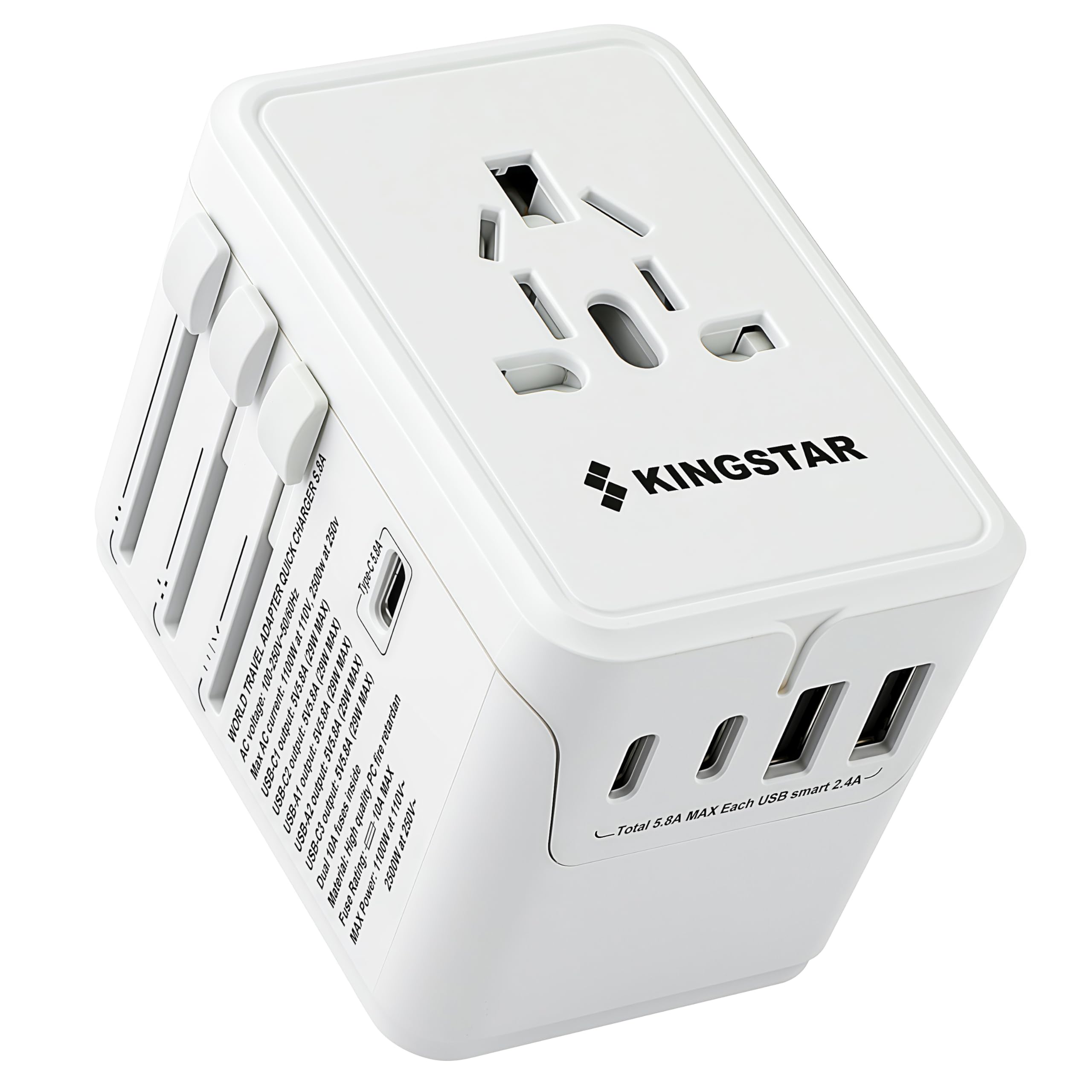 GizmoVine - International Power Adapter with 3.0A, 3Type-C and 5.8A, 2 USB A Ports and Multiple AC Outlet, Worldwide 6 in 1 Universal Travel Adapter for EU US, UK-image-14