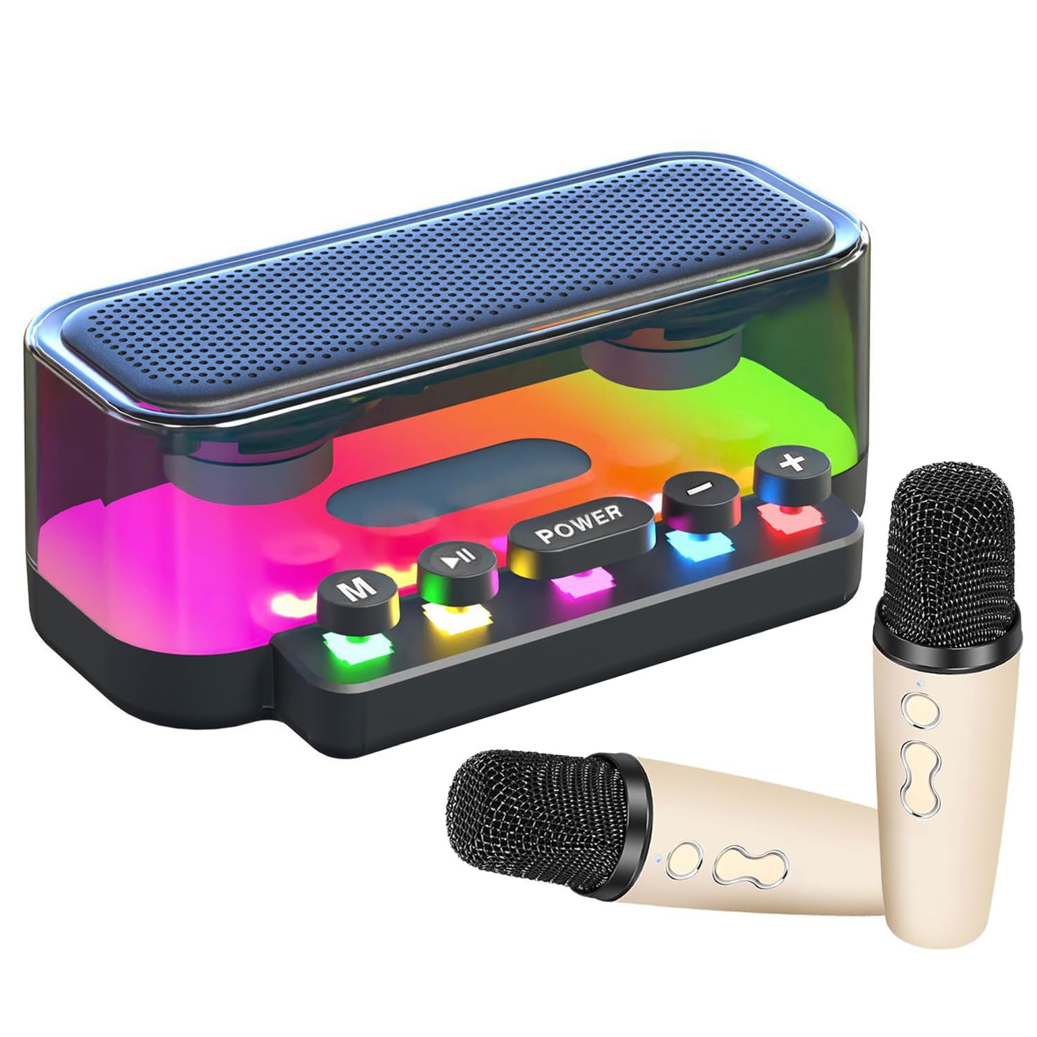 Exrp Mini Karaoke Machine for Adults Kids, Portable Bluetooth Speaker with 2 Wireless Microphones, Party Lights, Pefect Gifts, Karaoke Machine Supports FM Mode for Leisure