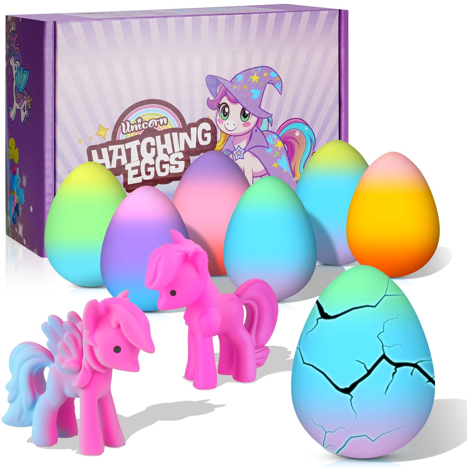 Unicornio Eclosionando Huevos Arcoíris, 6 Huevo de Unicornio Juguete para incubar en Agua, Caja Sorpresa para Eclosión Mágica para Niños Niñas Regalos para Cumpleaños Pascua