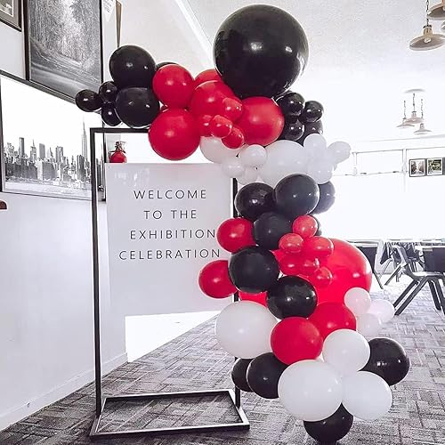 Miniatura 3 de Globos de confeti negro y rojo, 60 paquetes de globos de fiesta negros y rojos de 12 pulgadas con cintas para hombres y mujeres, cumpleaños, bodas,