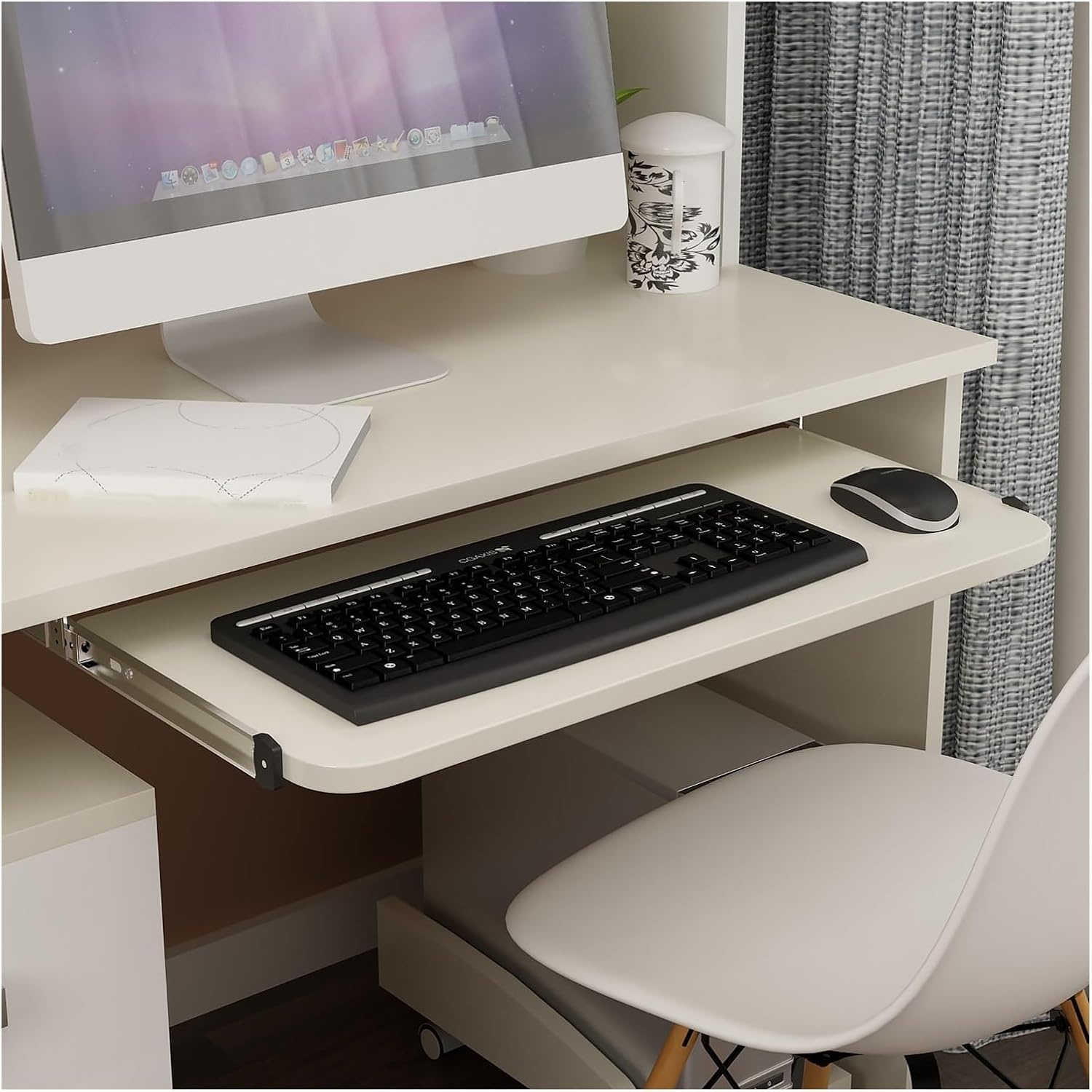 Drawer Rolling Bearing Slip Rail Keyboard Rails Drawer Slide Track Computer Desk Tray Hardware Rack Runners Cold Rolled Steel Replacement(Silver)