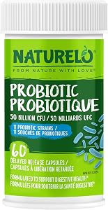 NATURELO Probiotics for Digestive Health, 50 Billion CFU, 60 Vegetarian Capsules, 11 Strains, Daily Use Supplement, Delayed Release, No-Fridge, Helps Boost Immune System, Probiotics for Women & Men