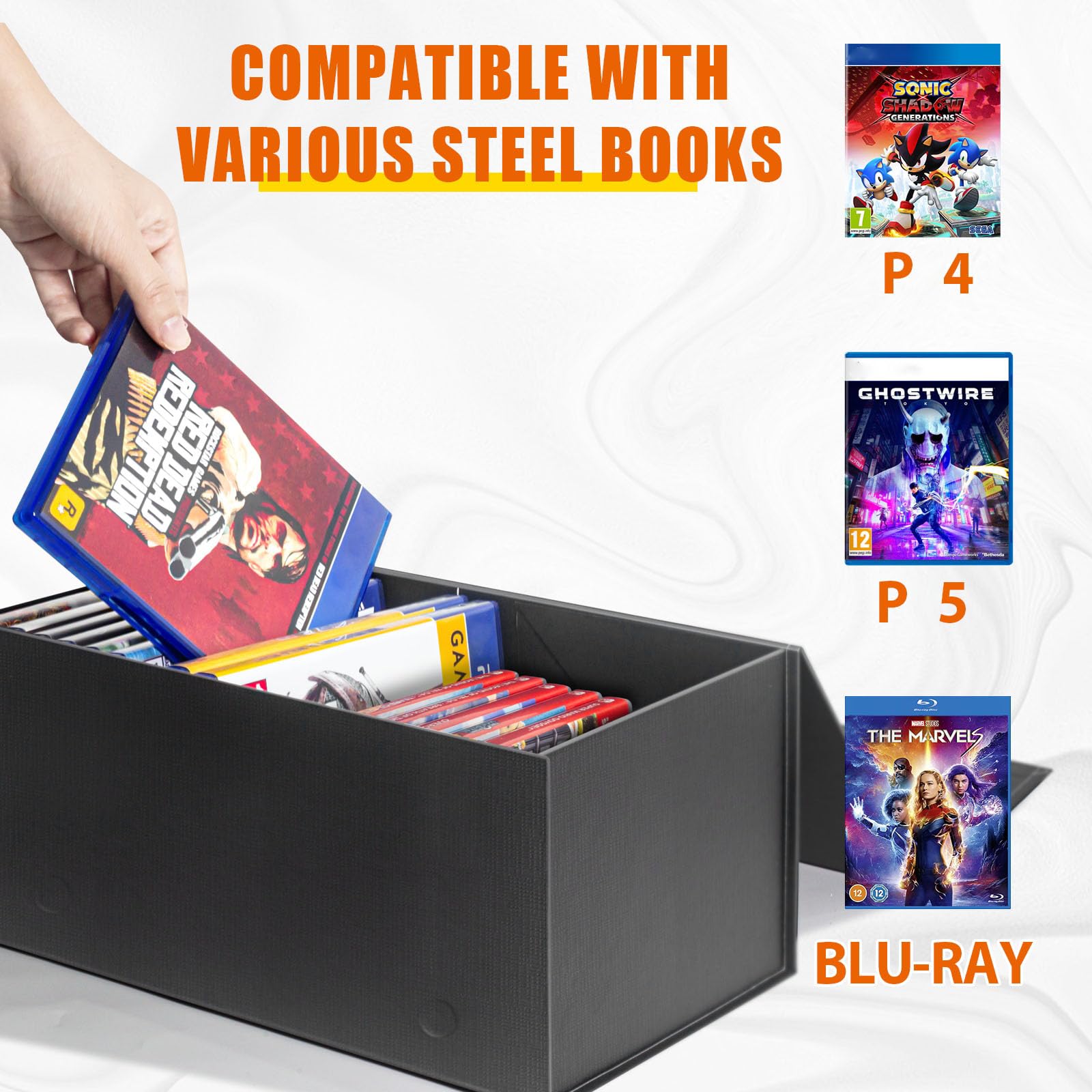 tutata Videospiel-Aufbewahrungsbox Kompatibel mit PS5 PS4 PS3 Spielen, XBOX1 Spielen, Magnetische Videospielbox Protector Case, Store Up to 20 Cases - 1 Pack