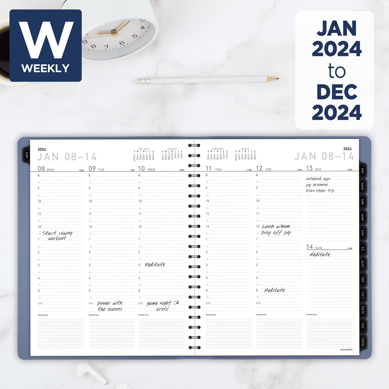 AT-A-GLANCE Agenda settimanale e mensile 2024, 20,6 x 27,9 cm, grande, con linguette mensili, in similpelle, stile contemporaneo, blu ardesia (70940 x 2024)