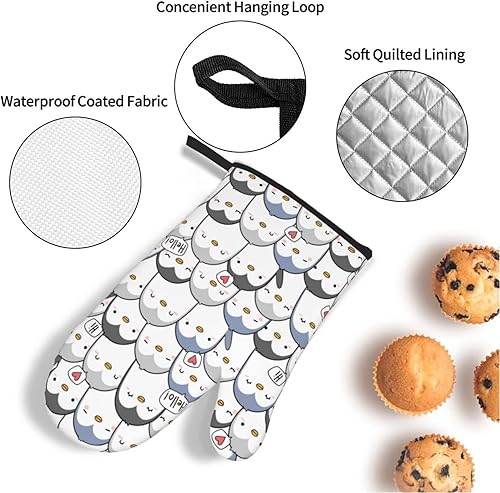 Miniatura 5 de Cute Penguin Greeting - Juego de 4 guantes de horno y soportes para ollas, forro de algodón acolchado suave, juego de utensilios de cocina, para
