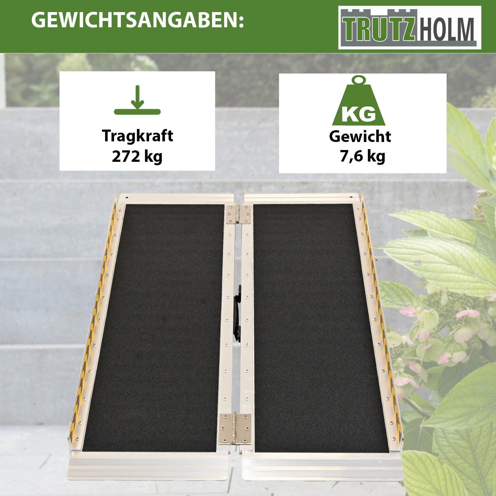 TRUTZHOLM Alu Rollstuhlrampe klappbar 91 cm Traglast 272 kg schwarz/grau Antirutsch beschichtet Auffahrrampe