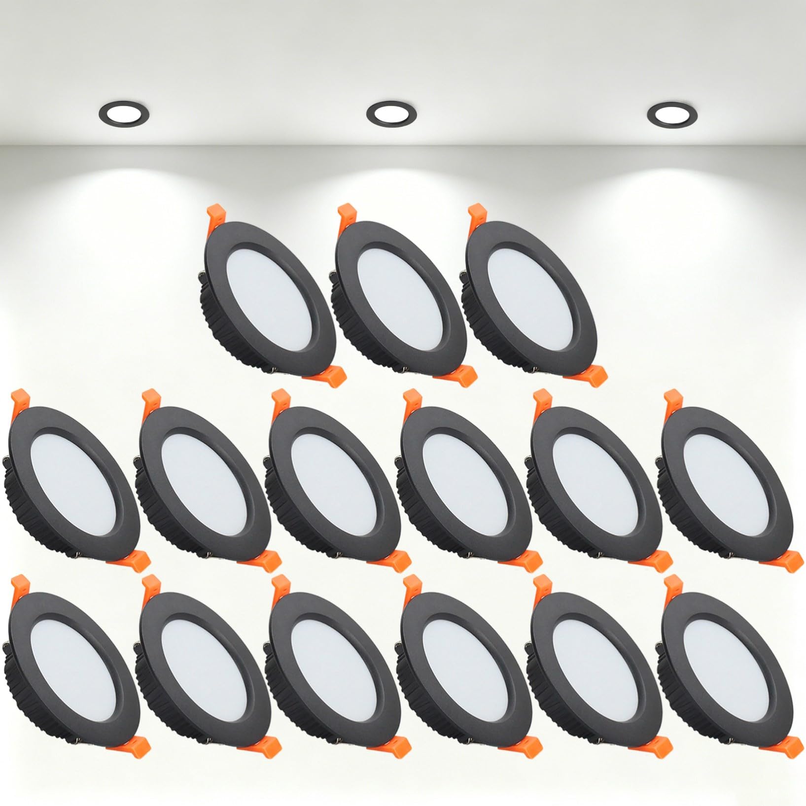 VOGHMOLD 9W Ultra Slim LED Downlight Recessed Ceiling Light 3.5 inch, 6000K Spot Lights Black Aluminum Trim, Cut Φ90-100mm, AC110-240V Panel Lighting for Office Hallway Closet, 15 Pack