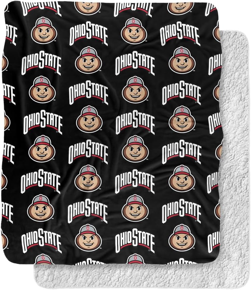 The Ohio State University Blanket, 50"x60" Brutus Pattern Silky Touch Sherpa Back Super Soft Throw Blanket