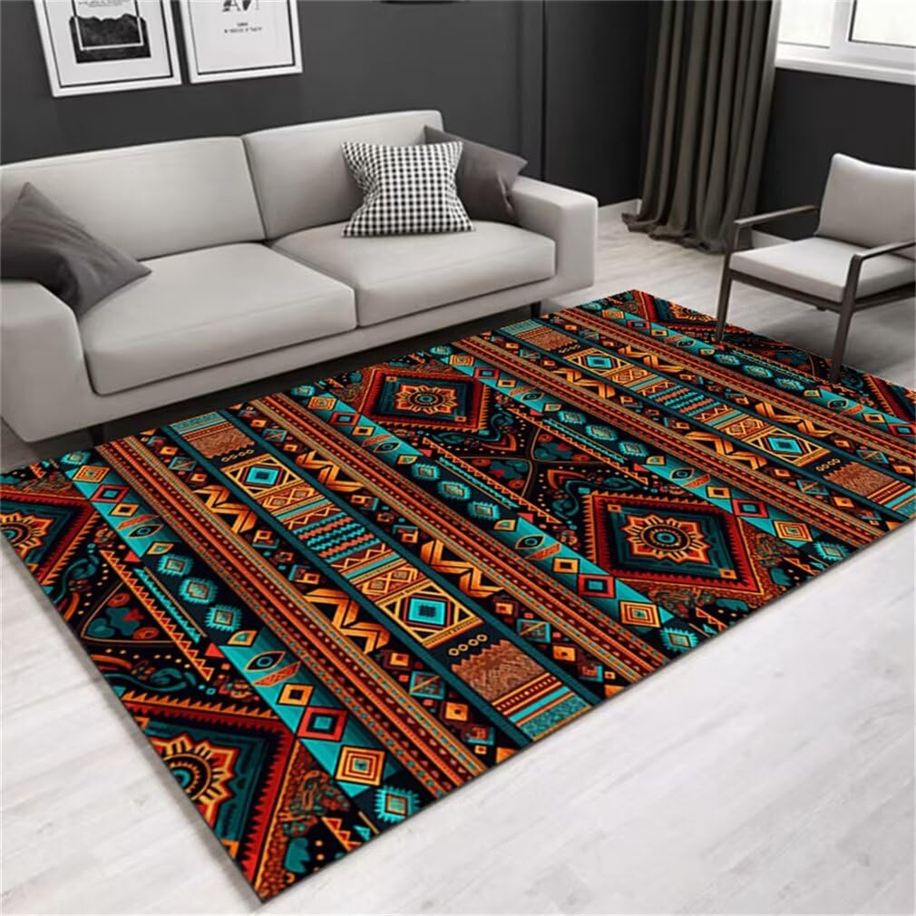 Tapis couloir 70x140 cm rétro style ethnique marocain résistant pour salon