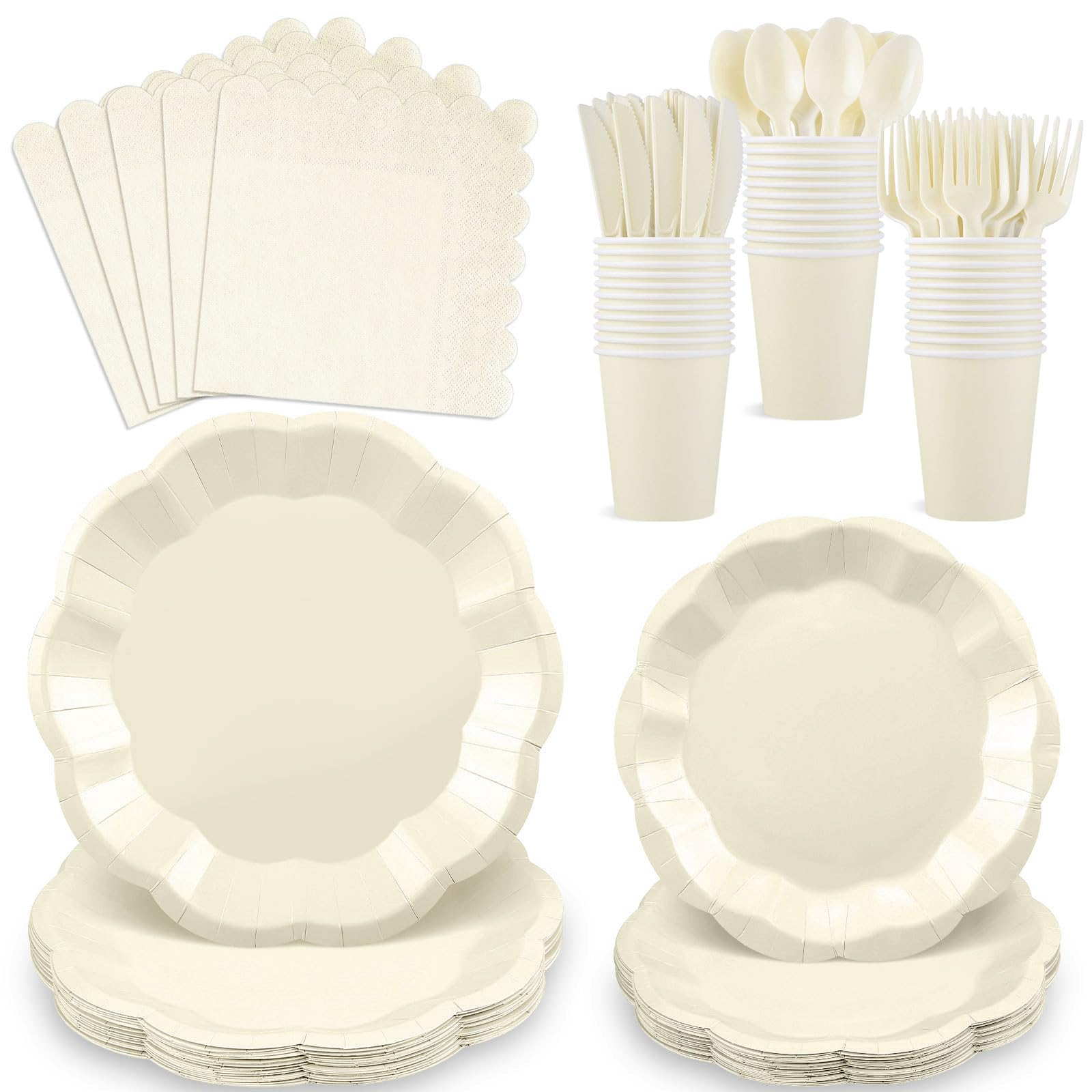 Photo 1 of 175 Pcs Ivory Paper Plates and Napkins Set, 25 Guest Fall Party Supplies
